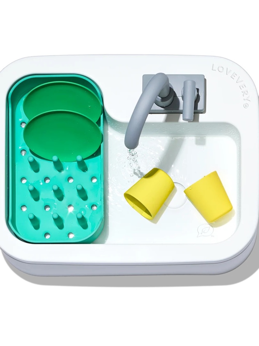 Lovevery Kids Sink Playset - White Base with Teal & Yellow Accessories